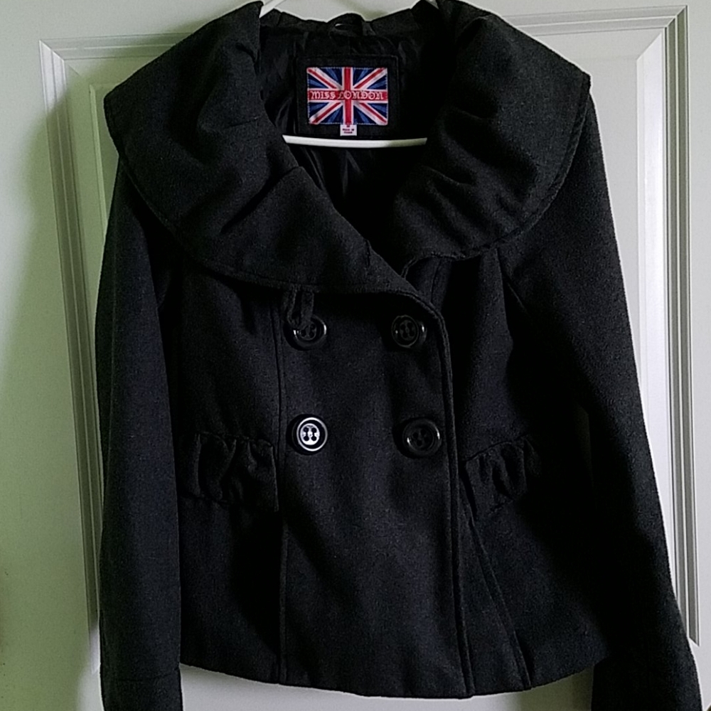Gray Button Short Pea Coat